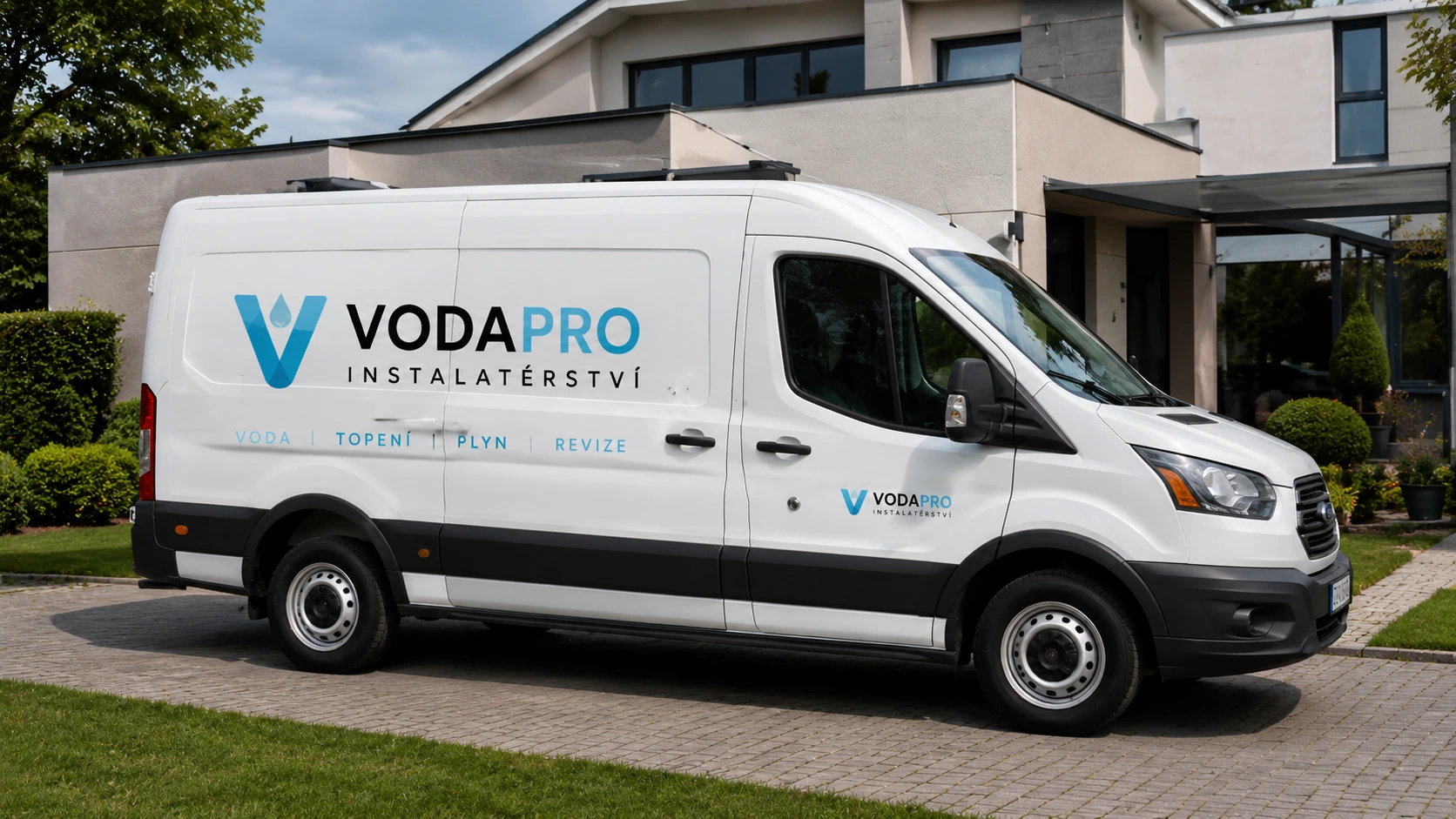 Servisní vůz VodaPro před domem